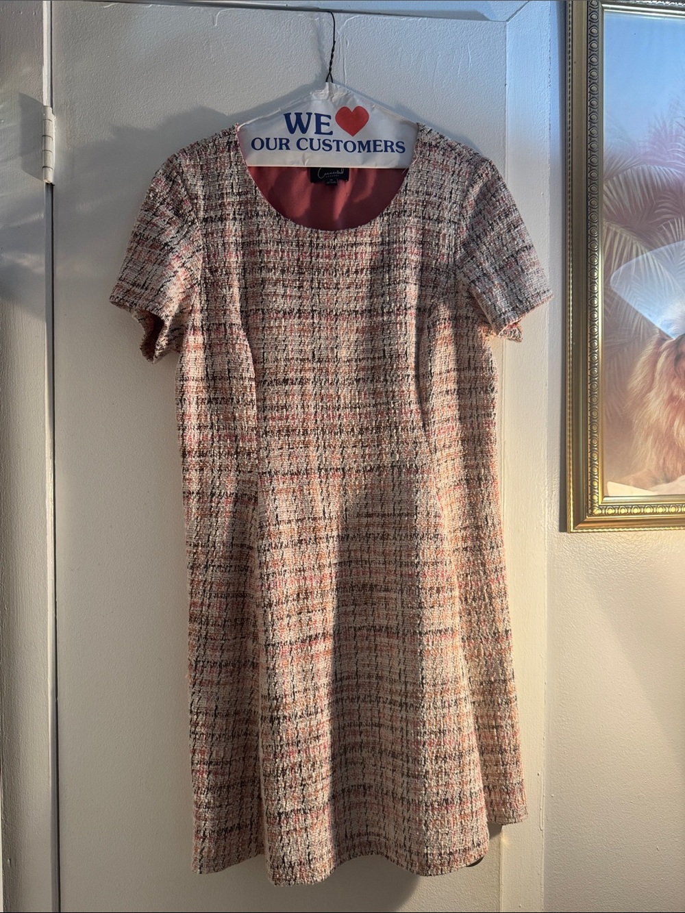 connected apparel Pink Multi Tweed Short-Sleeve Midi Dress